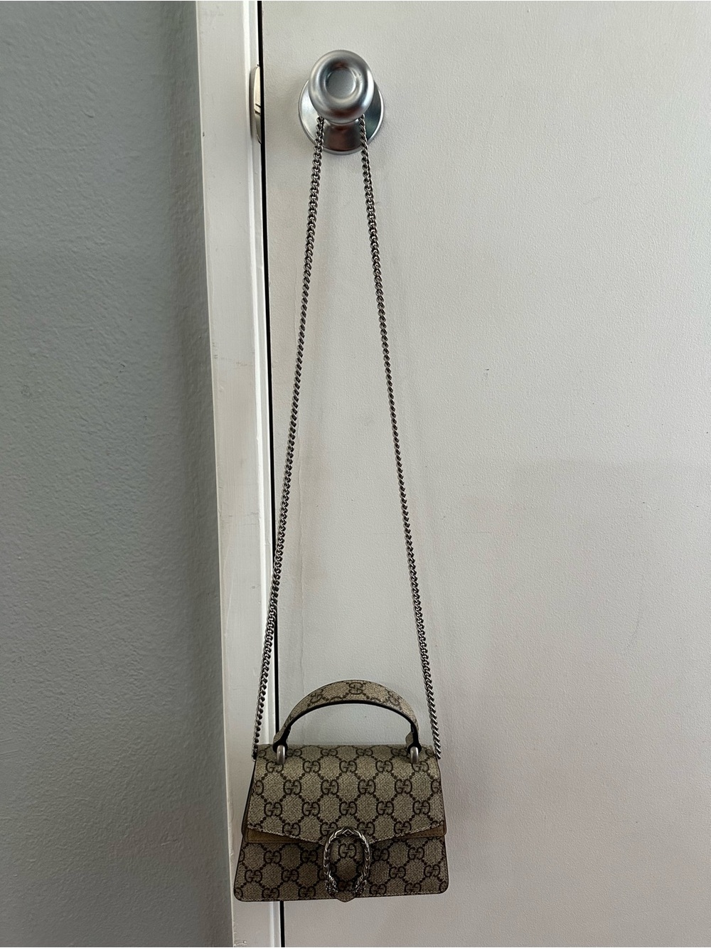 Gucci Dionysus Mini Top Handle Monogram Bag in Beige and Brown